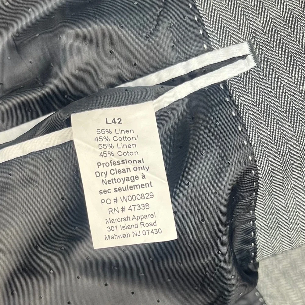 Tommy Hilfiger Mens Grey Herringbone Linen Cotton Blazer Sport Coat Jacket 42L